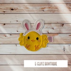 New baby chick with bunny ears headband feltie on ribbon lined hair clip